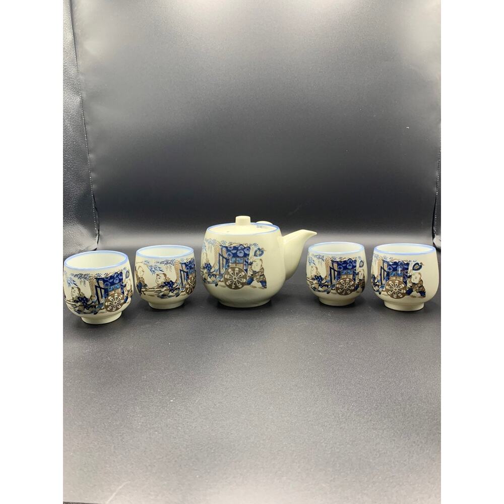 ✨ Vintage Japanese Blue & White Porcelain Kyusu Teapot Set ✨